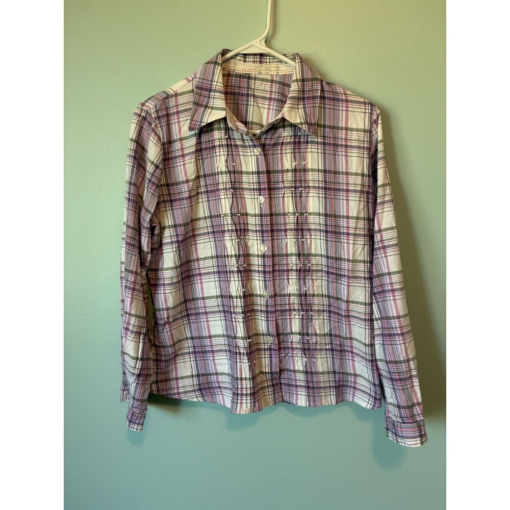 Flannel Shirt - Women's button down in pastel purple and white. SZ S/M